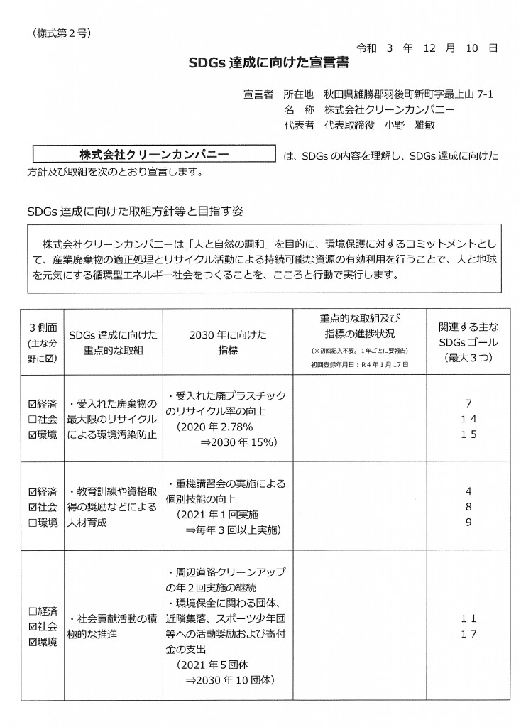 AKITA SDGs 宣言書1